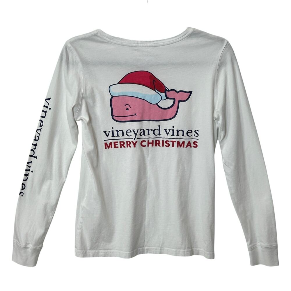 Vineyard Vines Merry Christmas Scoop Neck Pocket Tee Shirt White Pink Women's XS